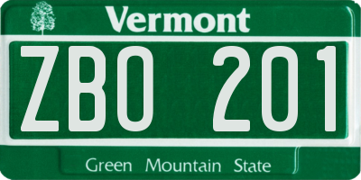 VT license plate ZBO201