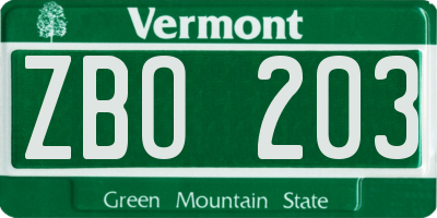 VT license plate ZBO203