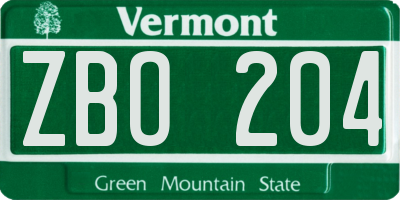 VT license plate ZBO204