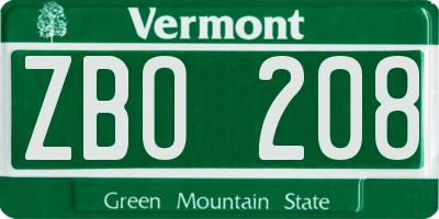 VT license plate ZBO208