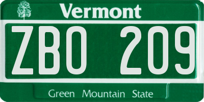 VT license plate ZBO209