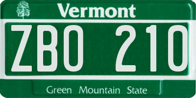 VT license plate ZBO210