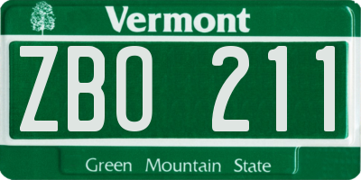 VT license plate ZBO211