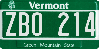VT license plate ZBO214