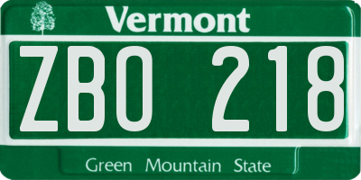 VT license plate ZBO218