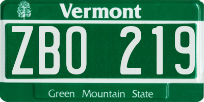 VT license plate ZBO219