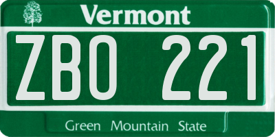 VT license plate ZBO221
