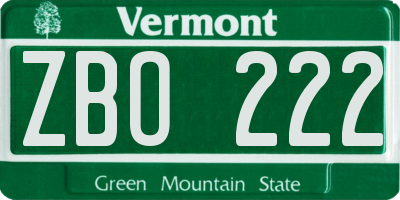 VT license plate ZBO222