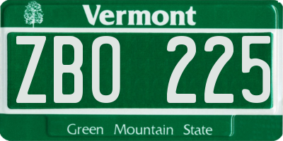 VT license plate ZBO225