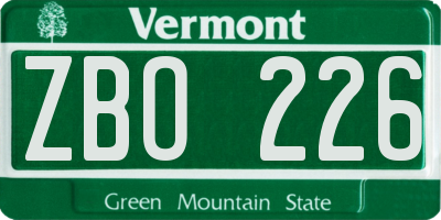 VT license plate ZBO226