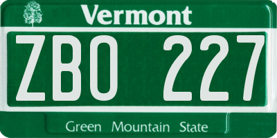 VT license plate ZBO227