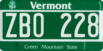 VT license plate ZBO228