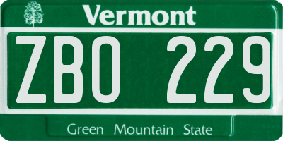 VT license plate ZBO229