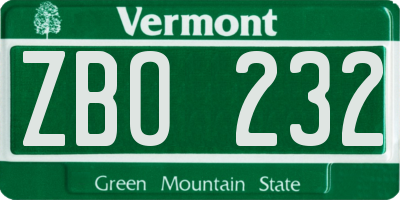 VT license plate ZBO232