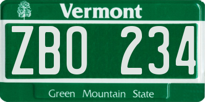 VT license plate ZBO234