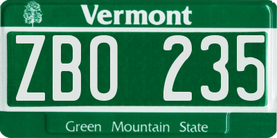 VT license plate ZBO235