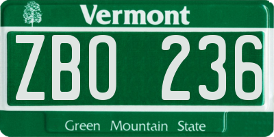 VT license plate ZBO236