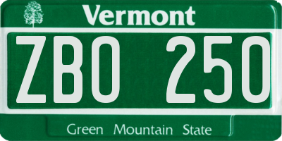 VT license plate ZBO250