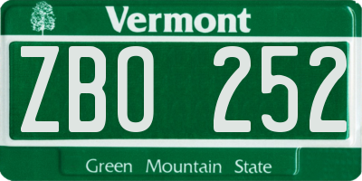 VT license plate ZBO252