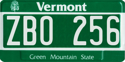 VT license plate ZBO256