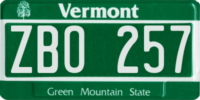 VT license plate ZBO257
