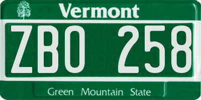 VT license plate ZBO258