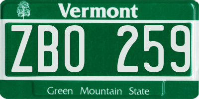 VT license plate ZBO259