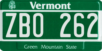 VT license plate ZBO262
