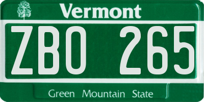 VT license plate ZBO265