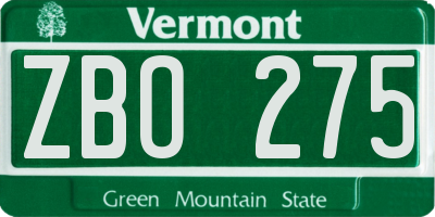 VT license plate ZBO275