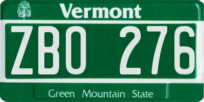 VT license plate ZBO276