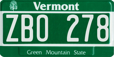 VT license plate ZBO278