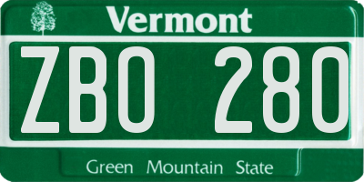 VT license plate ZBO280