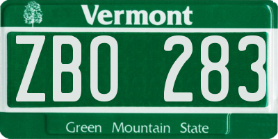 VT license plate ZBO283