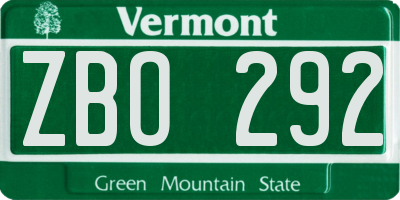 VT license plate ZBO292