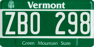 VT license plate ZBO298