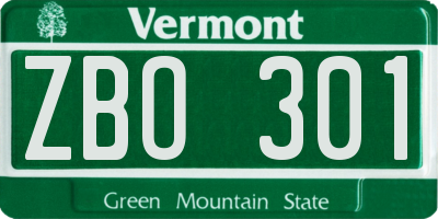 VT license plate ZBO301