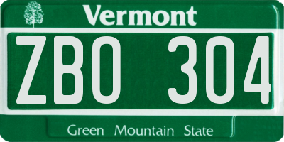 VT license plate ZBO304
