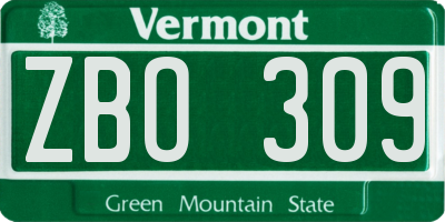 VT license plate ZBO309