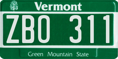 VT license plate ZBO311