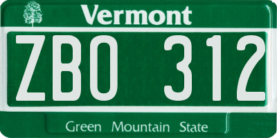 VT license plate ZBO312