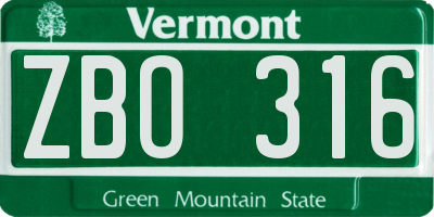 VT license plate ZBO316