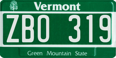 VT license plate ZBO319