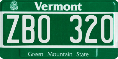 VT license plate ZBO320