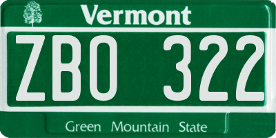 VT license plate ZBO322