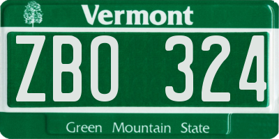 VT license plate ZBO324