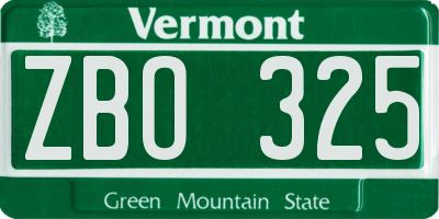 VT license plate ZBO325