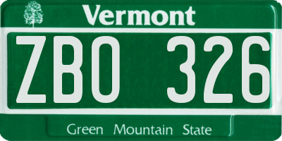 VT license plate ZBO326