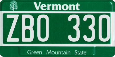 VT license plate ZBO330