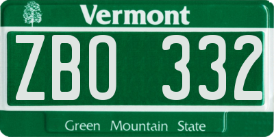 VT license plate ZBO332